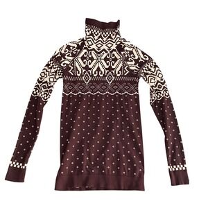 Sweaty Betty London Betty Base Layer Burgundy Fair Isle Turtleneck Top M Thermal